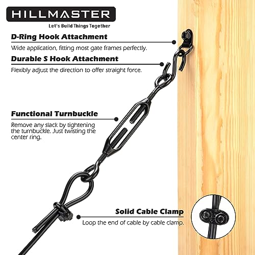 HILLMASTER 1 Pack Black Anti-Sag Fence Gate Support Cable Kit for Wooden Fence