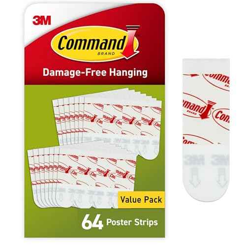 Command Poster Strips, 64 Command Strips Damage-Free Hanging Poster Hangers, No Tools Great for Home, Room, Wall, and Office Decor, White Adhesive