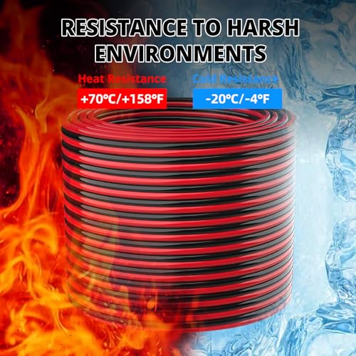 NAOEVO 10 Gauge 2 Conductors Electrical Wire 50ft Red & Black CCA