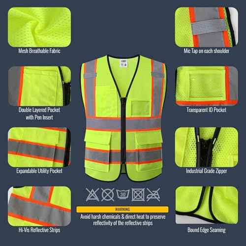 JKSafety Safety Vest for men women Hi Vis Vest with Pockets and Zipper Class 2 High Visibility Meet ANSI Standard BX320