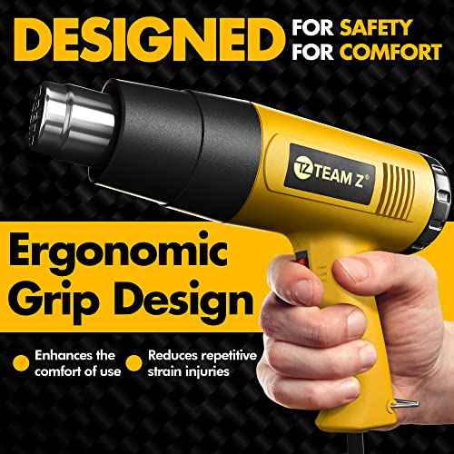 Team Z 1800W Heat Gun Kit 212¡ÆF to 1112¡ÆF(Only ¡ÆF)- Fast Heating Heavy Duty Hot Air Gun, LCD Display, Overload Protection with 4 Nozzles for Shrink Wrap, Soften Paint, Bend Plastic Pipes and More