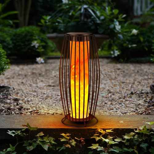 Solar Outdoor Floor Lamp, Flickering Flame Solar Outdoor Light,Solar Lanterns Outdoor Waterproof, Auto On/Off Solar Lantern for Porch, Garden, Patio, Lawn, Deck, Decorating