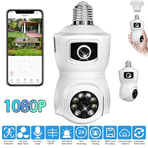 Light Bulb Security Cameras Wireless, 2.4GHz WiFi Light Socket Cam, E27 360¡Æ Light Socket Camera for Home Security, Night Vision, 2-Way Talk, Siren Alarm, Motion Detection