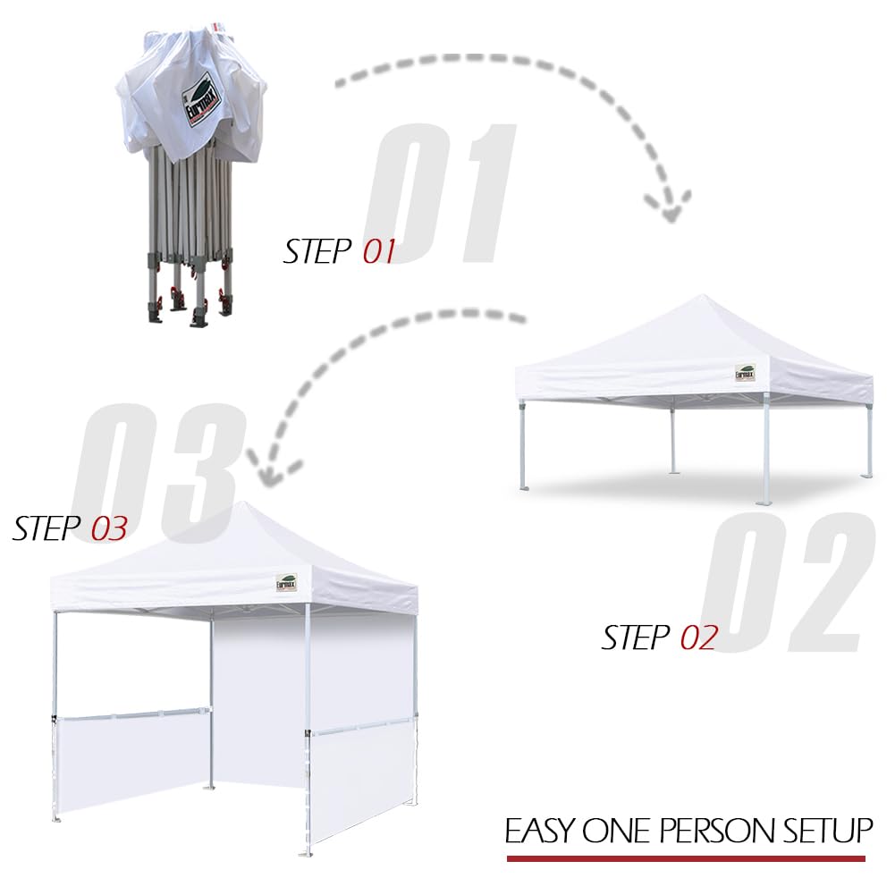 Eurmax USA 10'x10' Pop-up Booth Canopy Tent Commercial Instant Canopies with 1 Full Sidewall & 2 Half Walls and Roller Bag, with 4 SandBags + 2 Cross-Bar (White)