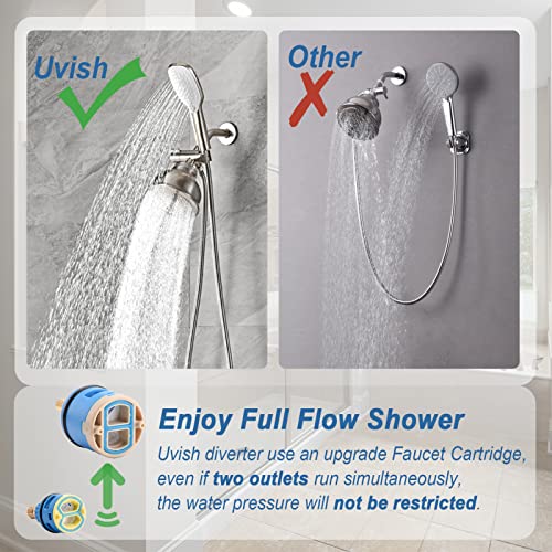 Uvish Brushed 3-Way Shower Diverter Valve with Hand Shower Holder, G1/2 Splitter