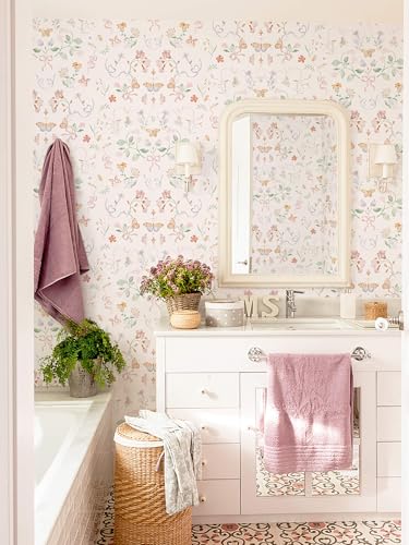 Fiula Peel and Stick Nursery Wallpaper Pink Cute Bow Leaf 17.3" x 78.7" Waterproof