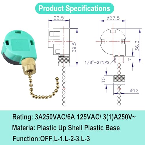 Bronze ZE-268S6 3-Speed Ceiling Fan Switch, 4-Wire