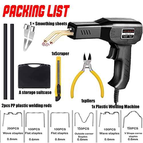 Plastic Welder,2 in 1 Plastic Welding Repair Kit with 1000pcs Hot Staples,2pcs Plastics Welding Rods,knife,Plier, Hot Staples Weld Gun Repair Kit for Car Bumper And Most Plastics(Black)
