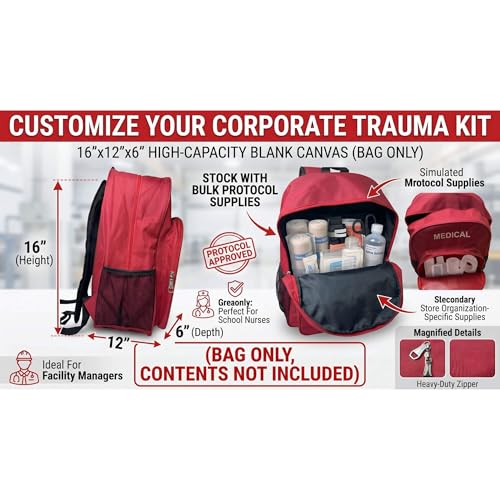 Red NOVO First Aid Backpack Empty Emergency Medical Bag - 16x12x6