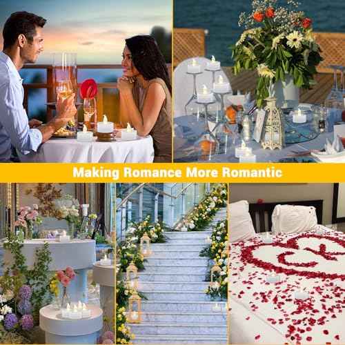 LED Tea Lights - 12 Pack Flameless Battery Operated Candles, 200+ Hours Flickering Warm White, Realistic Fake Tealights for Weddings, Home Decor, Parties, and Sweetest Day