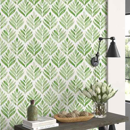 Green White Floral Shelf Paper Peel and Stick Botanical Floral Wallpaper for Walls Vinyl Film Decorative Drawer Liner for Dresser(Green White, 17.3" x 118")