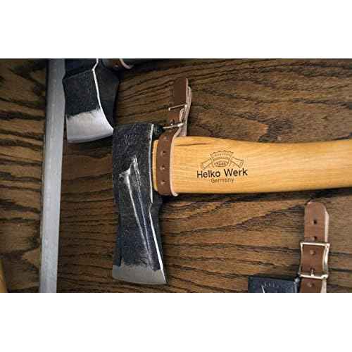 1844 Helko Werk Germany Leather Axe Hangers - Wall Hanging Leather Straps with Adjustable Buckle for Axes, Hatchets, Tools with Handles, for Wall Displays - Made in USA (Axe Hangers Black) #8878ABK