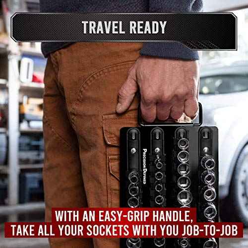 Precision Defined Portable Tool Socket Organizer Tray, 80 Sockets, 1/4-Inch x 20 Clips, 3/8-Inch x 30 Clips, 1/2-Inch x 30 Clips (Black)