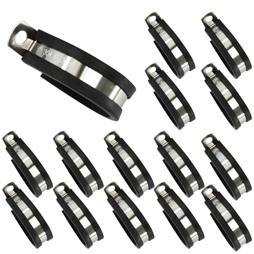 15Pcs 1-1/4 Inch(32mm) R Type Cable Clamps, 304 Stainless Steel Pipe Clamp - Durable Pipe Clamp for Tube, Wire Lines, Hoses - Rubber Cushioned Insulated Loop Clamp