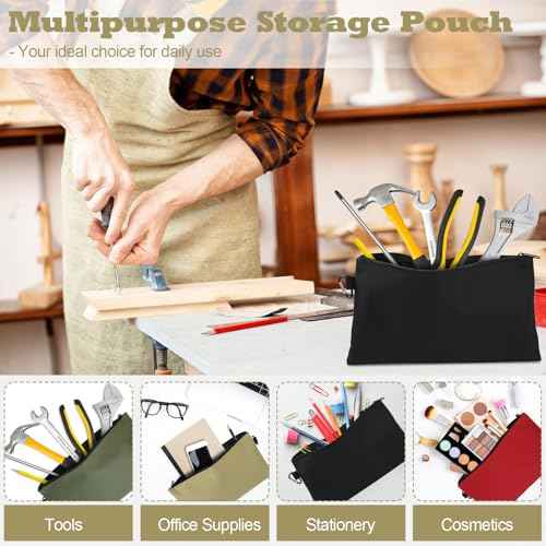4 Pack Tool Bag, Premium Tool Pouch Zipper Bag, 12" Tool Pouch with Zipper, Multipurpose Storage Pouch with Carabiner for Tools, Stationary, Pencil Pouch, Gadgets, Cosmetics