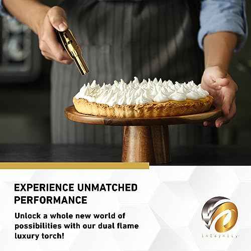 Dual Flame Butane Torch Gun - Refillable Luxury Hand Held Mini Blow Torch for Cooking, Creme Brulee, Soldering, Welding, & Resin Art - Adjustable Flame with Ignition Lock - Gold Brown by inZaynity