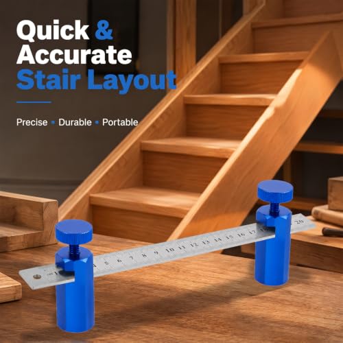 Blue Tall Stair Gauge Set for Framing Square with Holder—Locking 90° Guide for Woodworking