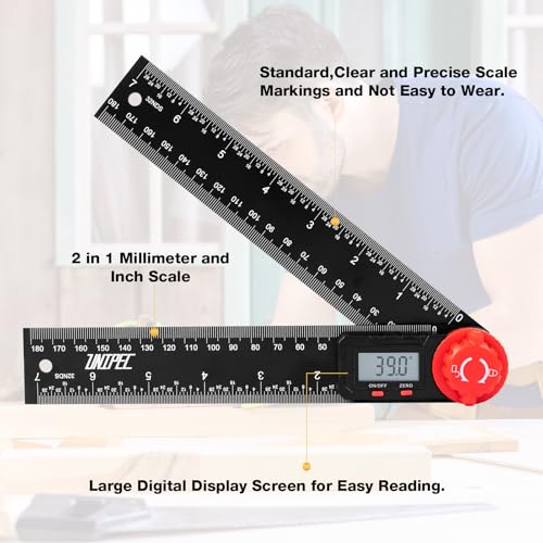 UNIPEC 7in Digital Angle Finder Protractor - ABS-Black, 0.1° LCD Ruler & Protractor for woodworking