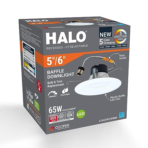 HALO 5 Pack 6 Inch LED Recessed Can Light Trim, Dimmable, 5 CCT, 750lm - Standard Version