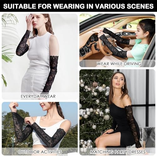 Lace Arm Sleeves For Women Wedding Sleeve, Floral Long Fingerless Lace Gloves for Bridal Party Prom Costume