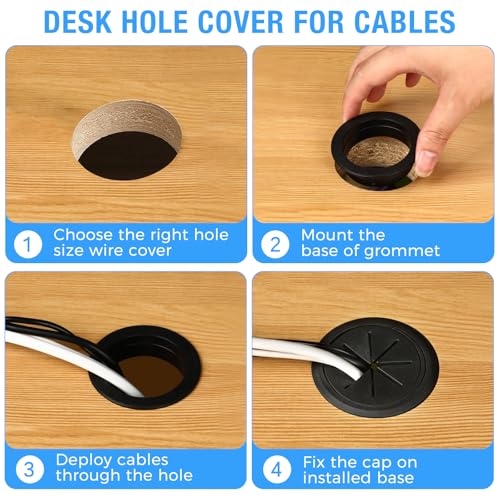 BOPOREAE 2-Inch (50mm) White Desk Grommet Pack of 2 - Cable Hole Cover for Office Desks