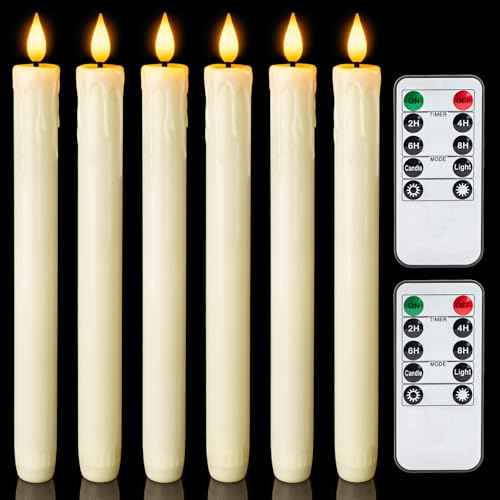 Homemory Real Wax LED Flameless Taper Candles with Remote Timer, 9.6 Inches Ivory Fake Candlesticks, Dripless Battery Operated Window Candle with 3D Flickering Flame for Fireplace Xmas Halloween