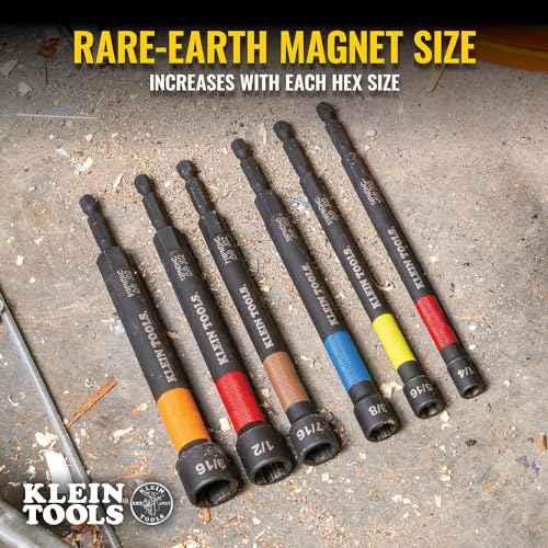 Klein Tools 516PNDC 5/16-Inch Magnetic Color-Coded Power Nut Setter, SAE, Impact-Rated Hex Nut Driver with 5-Inch Extended Reach Shaft