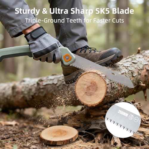 PrunePro Folding Saw Pruning Hand Saw for Wood Cutting with Triple-Cut SK5 Blade Camping Saw for Tree Trimming Gardening Work Foldable Saws