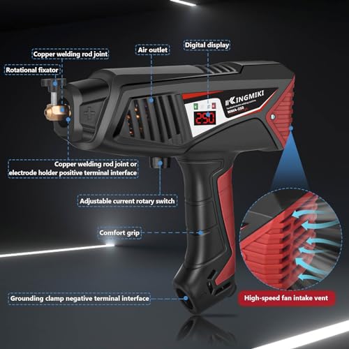 Handheld Welder, 110V 20-250A Adjust Portable Welder with Rotary Switch & Digital Display Welding Gun, 1/16-1/8" ARC Stick Welder, Handheld Welder Portable Welding Machine (Red)