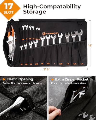 Foxrino 17+1 SAE Wrench Roll Organizer Bag Heavy Duty Canvas Pouch Black