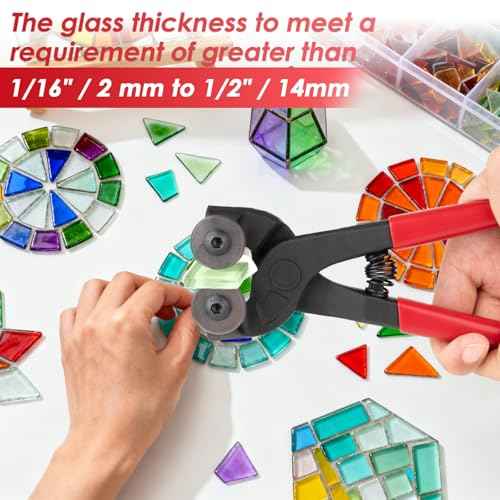 Glass Tile Nippers 7", Heavy Duty Wheeled Glass Mosaic Nipper, Glass Nippers with Soft Rubber Handle for Stained Glass, Ceramic Tile Nipper Mosaic Tools with 2 Replacement Blades, an Allen Wrench