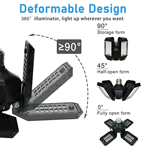 QiyuanLS 150W Deformable LED Garage Ceiling Light 4+1 Pack - 15000LM E26/E27