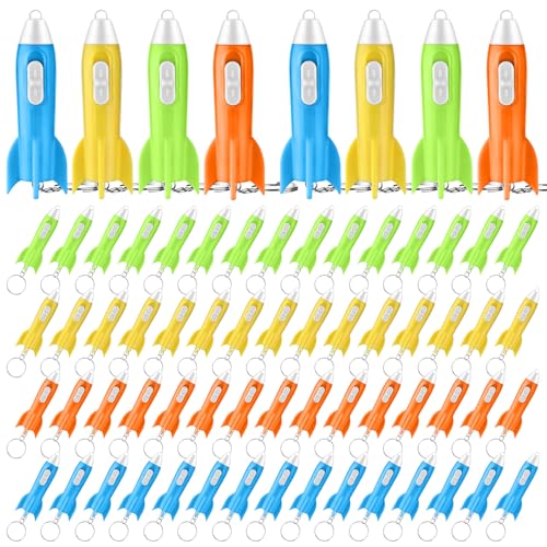 200 PCS Helicopter Mini Flashlight Keychain,Rocket LED Flashlight, Mini Flashlights In Bulk Colorful Small LED Flashlights Keychain Astronaut Party Favors for Kids