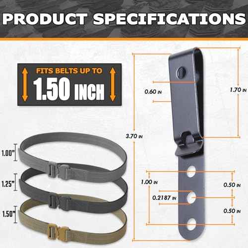 [2 Pack] HolsterSmith Universal Metal Belt Clip for Holster Making, Knife Sheaths, Cell Phone Cases - (3-Hole) - (Tactical Black) - USA