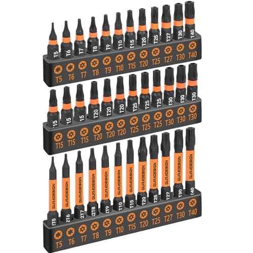 36-Piece Torx Bit Set, Tamper Resistant Star Bits Set,Security Torx Bit Set, T5 - T40, S2 Steel, 1"" and 2.38"" Long, Black, LY024
