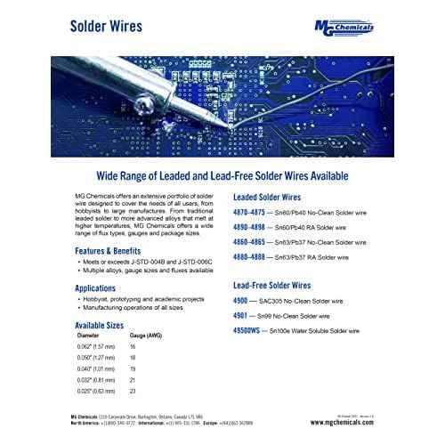 MG Chemicals - 4898-227G 60/40 Rosin Core Leaded Solder, 0.062" Diameter, 1/2 lbs Spool