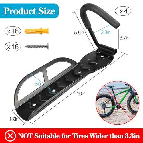 DkOvn 4 Pack Bike Rack Garage Wall Mount, Wall Mount Bike Rack with Screws, Heavy Duty Steel Vertical Bike Hook Holds Up to 66lb for Indoor Storage