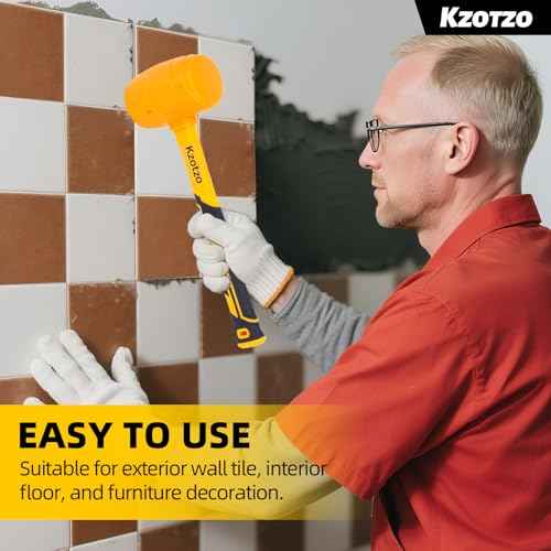 16oz Rubber Mallet Hammer, Fiberglass Handle, Rubber Mallet for Flooring, Tent Stakes, Woodworking, Camping, Soft Blow Tasks without Damage£¬ 2025 upgraded seamless rubber hammer£¨yellow£© (16OZ)