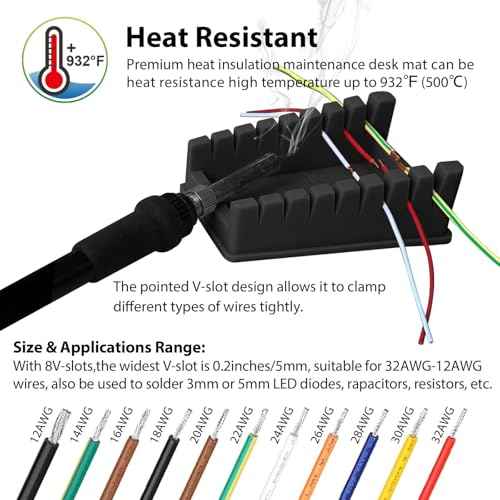 Upgraded Silicone Soldering Stand, Helping Hands Soldering Station, Soldering Wire Holder with 8 Slots Third Hand Soldering Iron Stand for 32AWG to 12AWG Wires 1 Pcs Black with 2 Pcs Solder Sponge