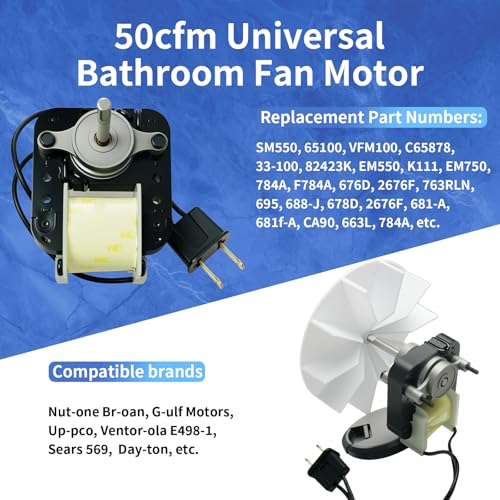 SM550 Universal Bathroom Exhaust Fan Motor 50 CFM 120V 60Hz Reversible