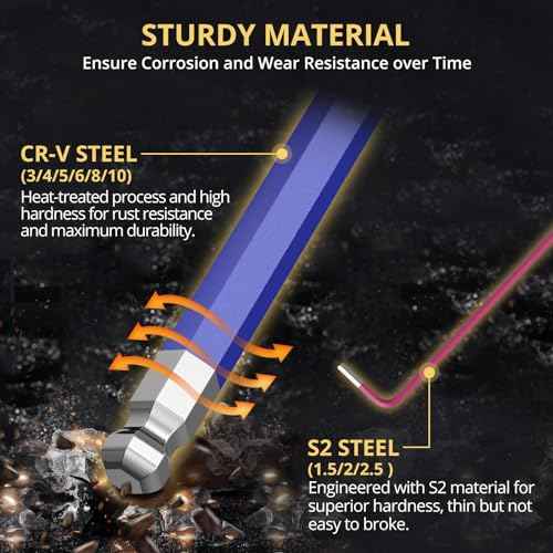 AMTOVL Hex Key Set, 9PCS Metric Allen Key Set, 1.5-10MM, Anti-Slip Long Ball End Hex Wrench Set, Color Coding Hex Key Set for Disassembling Mechanical Equipment, Vehicle, and Bicycle Repairs