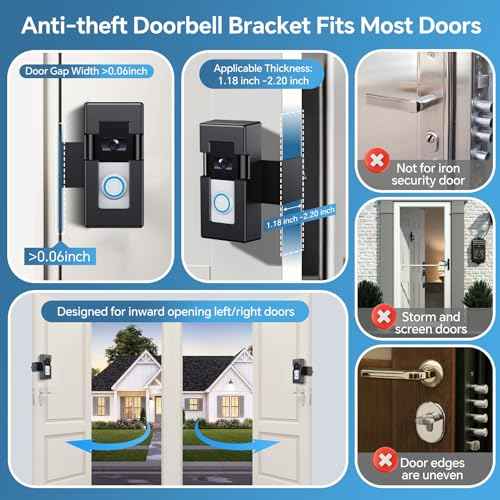 Anti-Theft Video Doorbell Mount Compatible with Ring/Blink Wireless Video Doorbell 1/2/3/3 Plus/4/2023 Release,Not Block Doorbell Motion Sensor,No-Drill Mounting Bracket,for Houses,Apartments,Black