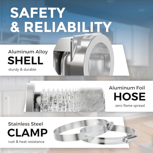 Jeevony Aluminum Magnetic Dryer Vent Coupling Kit for 90° Venting, 4-Inch with 2.6ft Hose & Clamps