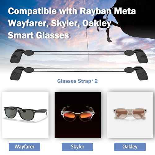 sarlar Smart Glasses Strap Sports 2 pcs for Rayban Meta Oakley Wayfarer Skyler Headliner Glasses, Adjustable AR/XR Eyewear Retainer Strap Holder for Kids Women Men, Lanyard String Chain Around Neck