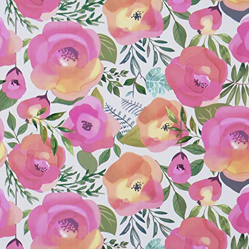WENMER Pink Floral Peel and Stick Wallpaper 17.7" x 78.7" - Peach Pink Flower Decorative Watercolor Removable for Dresser Cabinet Shelf Liner Bedroom Bathroom Accent Walls