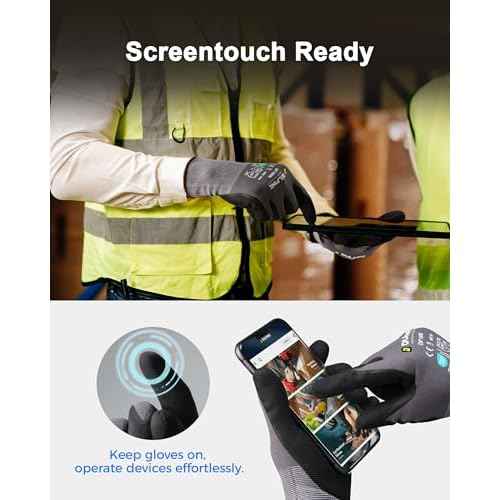 DULFINE Safety Work Gloves MicroFoam Nitrile Coated-3 Pairs Pack,Seamless Knit Nylon Glove with Black Micro-Foam Nitrile Grip,Ideal for General Purpose,Automotive,Home Improvement,Painting(Large)