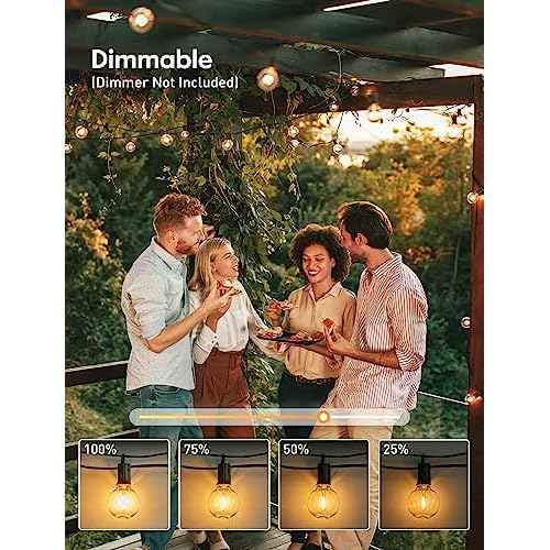 Outdoor String Lights 25 Feet G40 LED Patio Lights, Plug-in, 13 Plastic Edison Bulbs(1 Spare), Waterproof Connectable Hanging Light for Backyard Porch Balcony Party Decor, E12 Base, Black