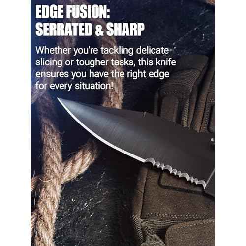 Tactical Legal Knife for Men Women - 2.68 inch Serrated Blade - Small Black Pocket Knives with Glass Breaker Seatbelt Cutter - Cool Folding Tool for Camping Work EDC - Mens Birthday Gift Ideas 6655 B