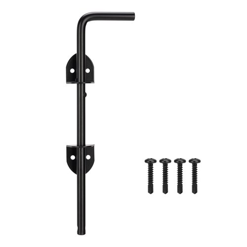 12" Cane Bolt Heavy Duty Drop Rod Gate Stopper Hardware, Gate Ground Latch for Wooden Fences Metal Gates Doors, Gate Drop Pin for Holding Gate to The Ground, Black Finish