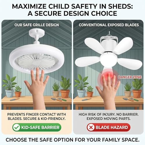 APILAB Solar Ceiling Fan with Light 3-in-1 Waterproof Outdoor Indoor
